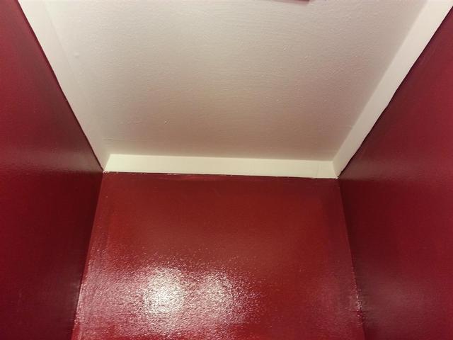 45:  The new paint goes up. The old trim and ceiling paint stays.