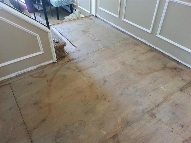 228: After 4 or 5 hours, we are finally down to the bottom subfloor.  We will be covering this up with unfinished red oak from home depot.  After splitting this into multiple orders to keep using a 10 off 100 coupon, it ran about $2 a square foot.