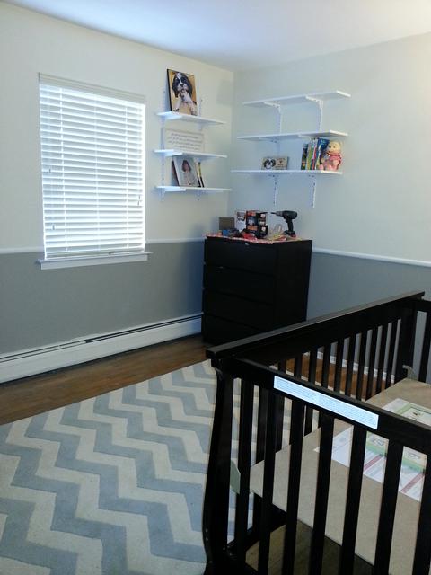 352: The view from the door, showing Lauren's beloved chevron rug.  Thanks to Dan for helping us carry and move the furniture.