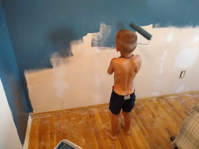 465: He rolled on about two strokes of paint and gave up on helping.
