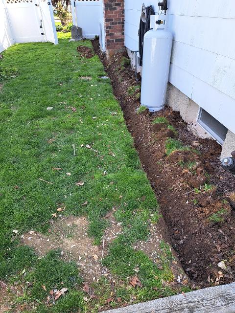 454: Previously, we had red rock around the perimiter of the house.  We decided to do mulch beds instead, and added some poly edging we picked up for almost free.